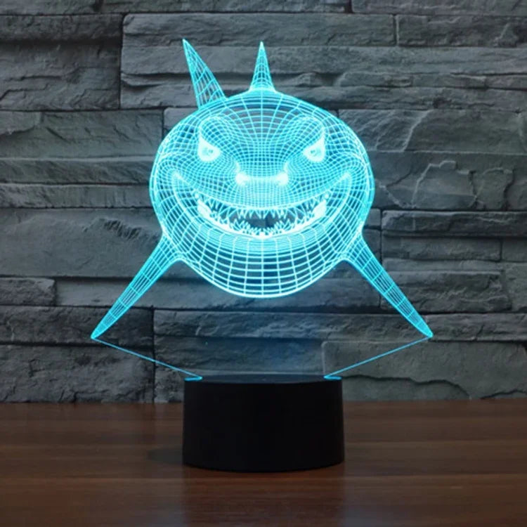 Lampe de bureau lumineuse créative, 7 couleurs, style requin, visualisation 3D