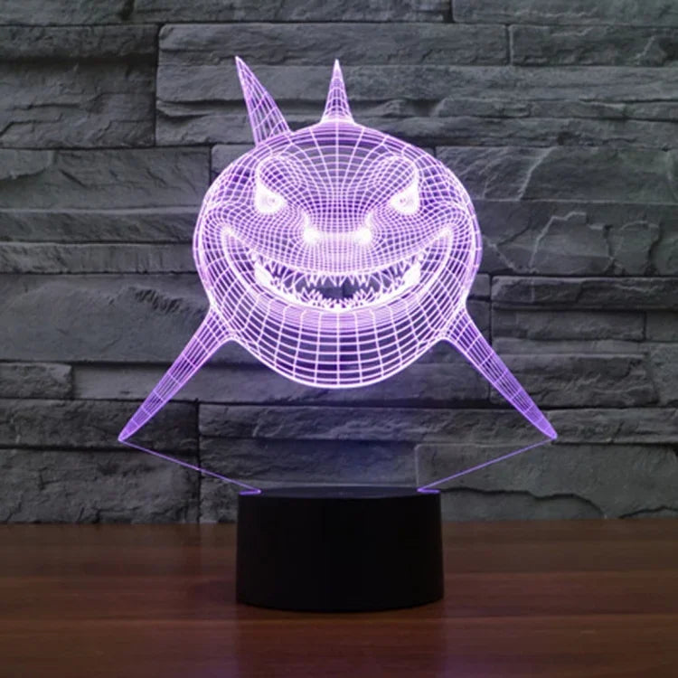Lampe de bureau lumineuse créative, 7 couleurs, style requin, visualisation 3D