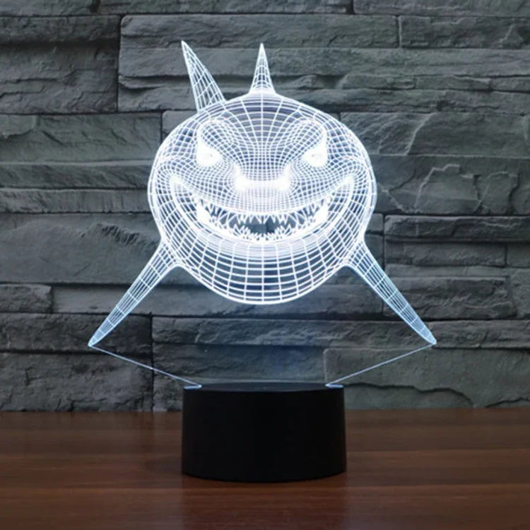 Lampe de bureau lumineuse créative, 7 couleurs, style requin, visualisation 3D