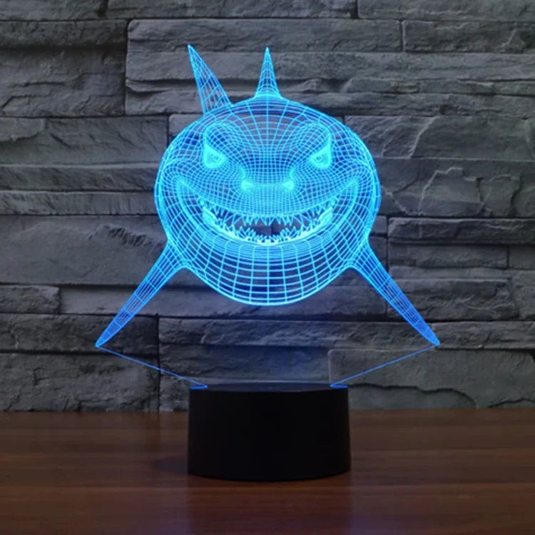 Lampe de bureau lumineuse créative, 7 couleurs, style requin, visualisation 3D