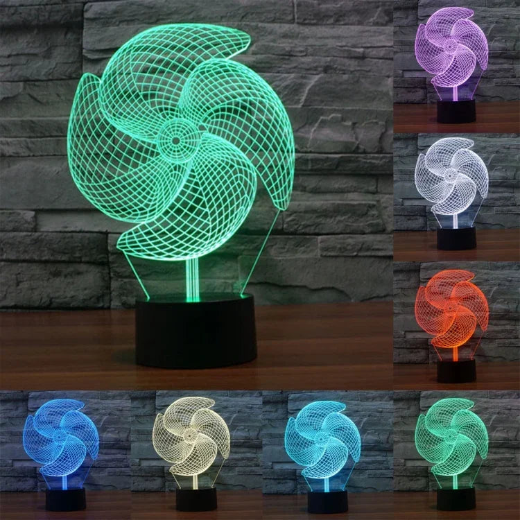 Lampe de bureau lumineuse créative à changement de couleur 7 couleurs, Veilleuse de style grand moulin à vent