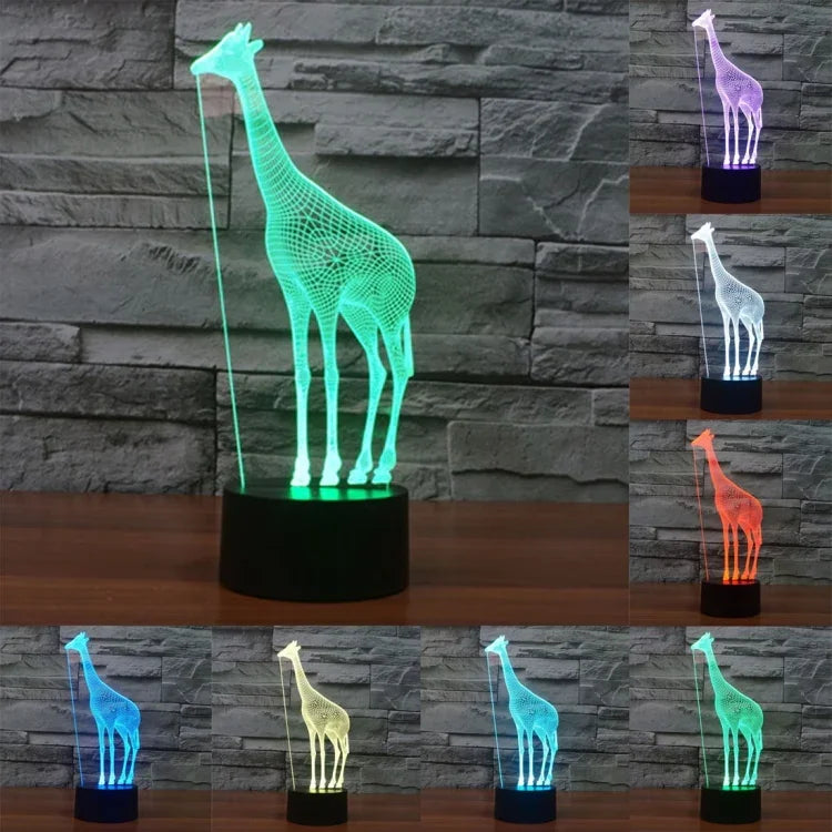 Lampe de Bureau Stéréo Visuelle Créative 7 Couleurs Décoloration Veilleuse, Style Girafe
