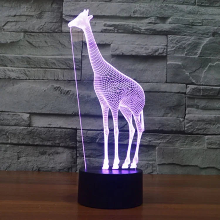 Lampe de Bureau Stéréo Visuelle Créative 7 Couleurs Décoloration Veilleuse, Style Girafe