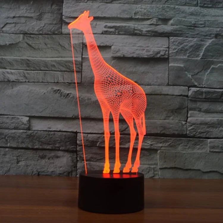Lampe de Bureau Stéréo Visuelle Créative 7 Couleurs Décoloration Veilleuse, Style Girafe