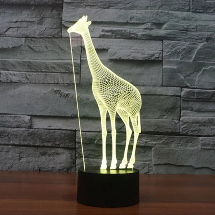 Lampe de Bureau Stéréo Visuelle Créative 7 Couleurs Décoloration Veilleuse, Style Girafe