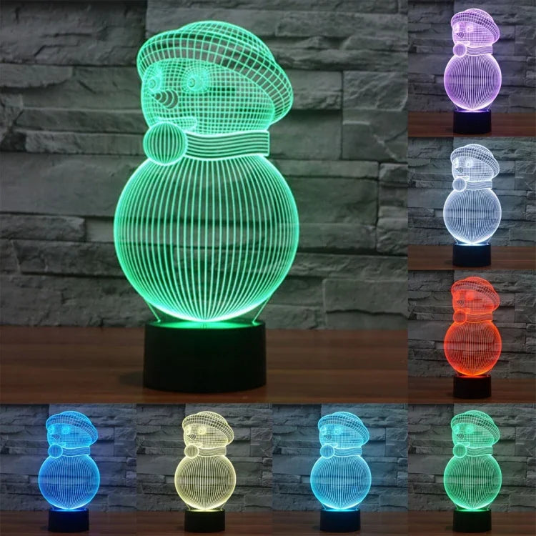 Lampe de bureau/veilleuse à stéréoscopie visuelle créative à 7 couleurs, style bonhomme de neige