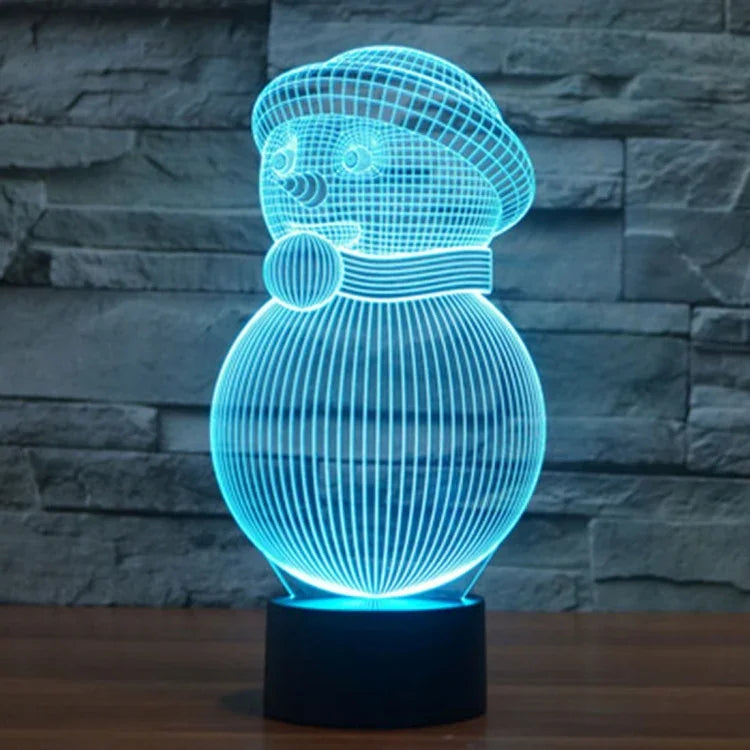 Lampe de bureau/veilleuse à stéréoscopie visuelle créative à 7 couleurs, style bonhomme de neige