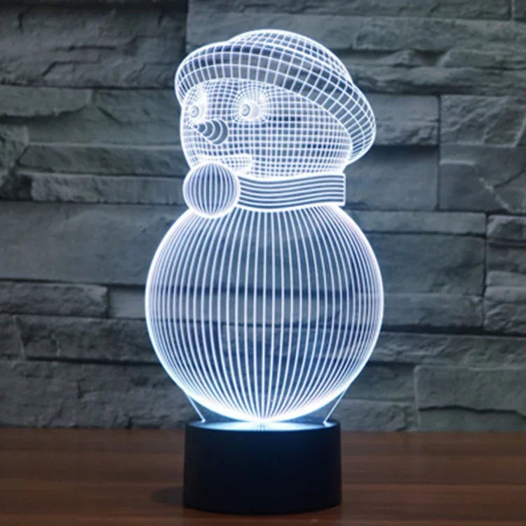 Lampe de bureau/veilleuse à stéréoscopie visuelle créative à 7 couleurs, style bonhomme de neige