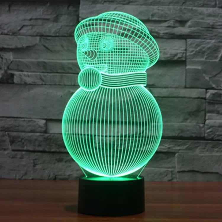Lampe de bureau/veilleuse à stéréoscopie visuelle créative à 7 couleurs, style bonhomme de neige