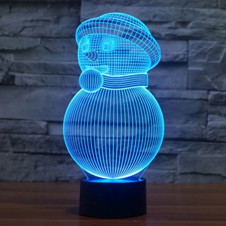 Lampe de bureau/veilleuse à stéréoscopie visuelle créative à 7 couleurs, style bonhomme de neige