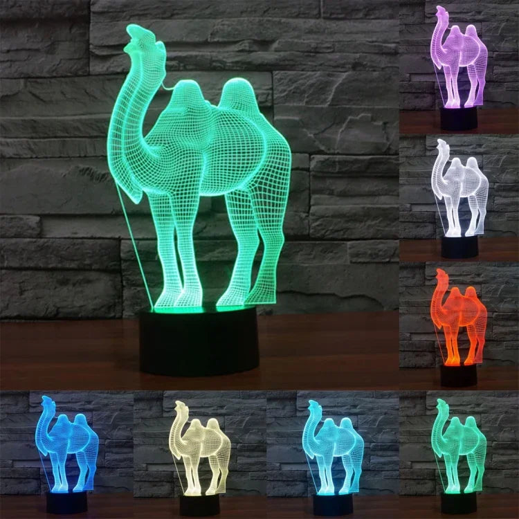 Veilleuse de bureau créative visuelle stéréo à 7 couleurs, style chameau