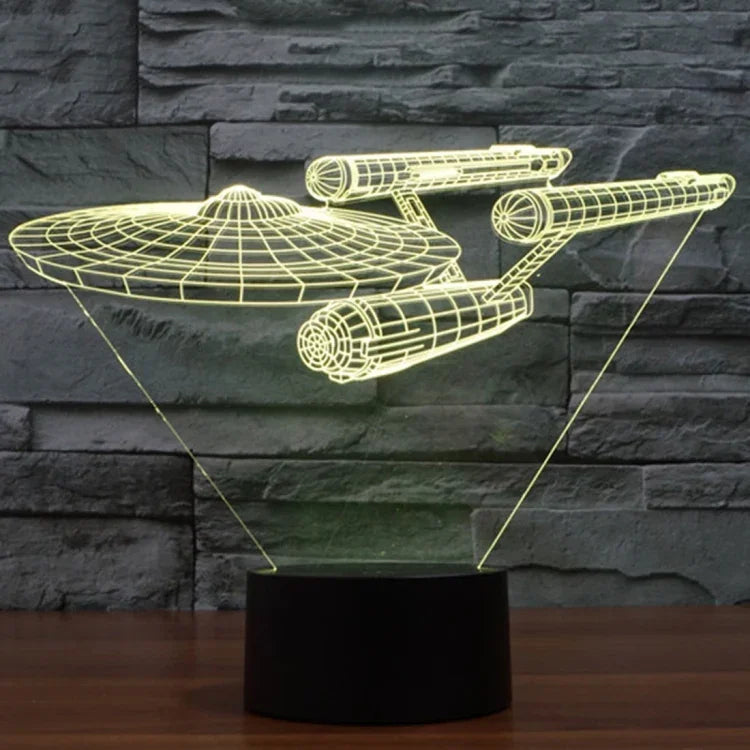 Lampe de bureau créative avec décoloration 7 couleurs, lampe de nuit stéréo visuelle, style vaisseau de guerre Star Trek