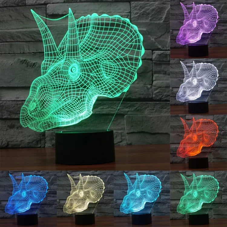 Lampe de bureau luminaire d'ambiance stéréoscopique visuelle créative 7 couleurs, style dinosaure