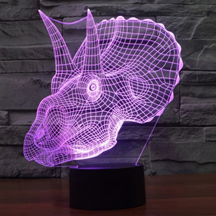 Lampe de bureau luminaire d'ambiance stéréoscopique visuelle créative 7 couleurs, style dinosaure