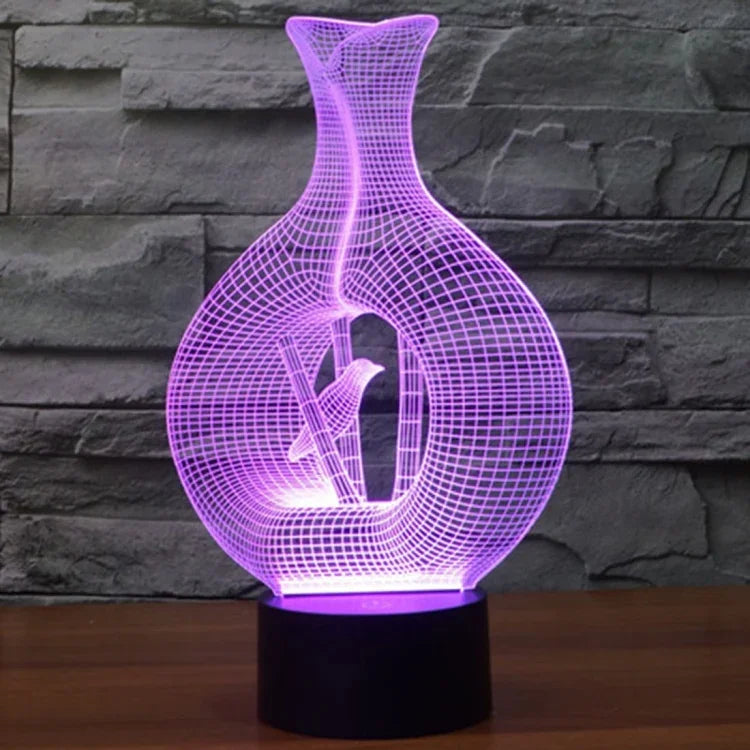 Lampe de bureau créative visuelle stéréo à 7 couleurs, lampe de nuit, style oiseau en cage