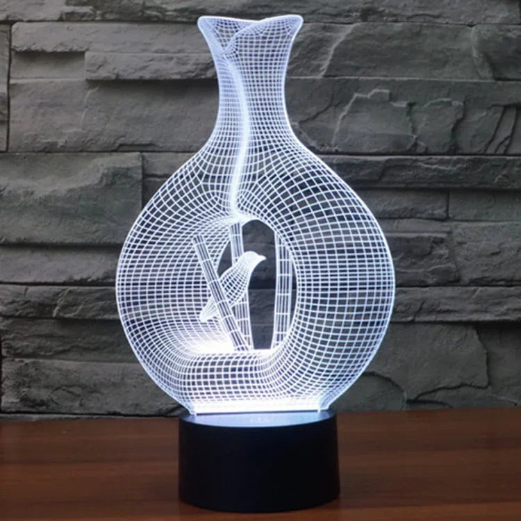Lampe de bureau créative visuelle stéréo à 7 couleurs, lampe de nuit, style oiseau en cage