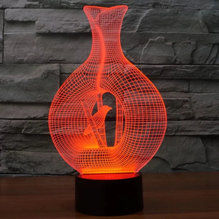 Lampe de bureau créative visuelle stéréo à 7 couleurs, lampe de nuit, style oiseau en cage