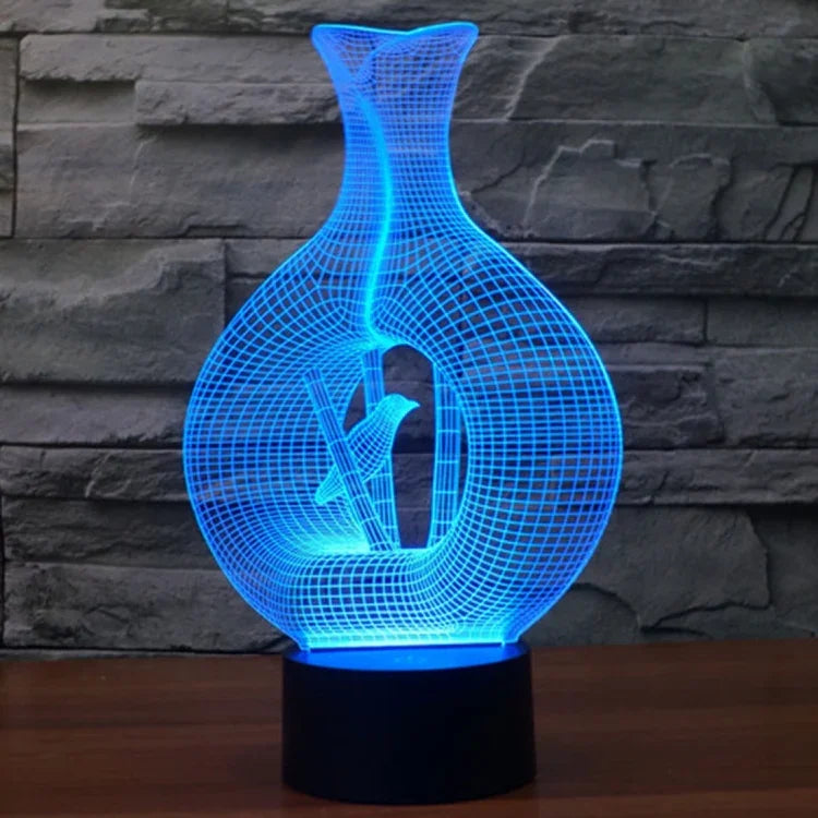 Lampe de bureau créative visuelle stéréo à 7 couleurs, lampe de nuit, style oiseau en cage