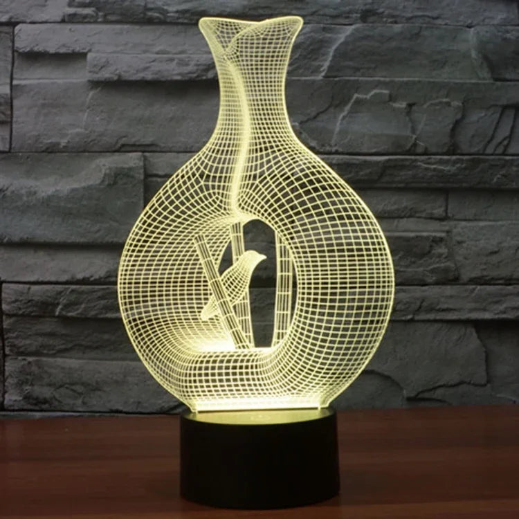 Lampe de bureau créative visuelle stéréo à 7 couleurs, lampe de nuit, style oiseau en cage