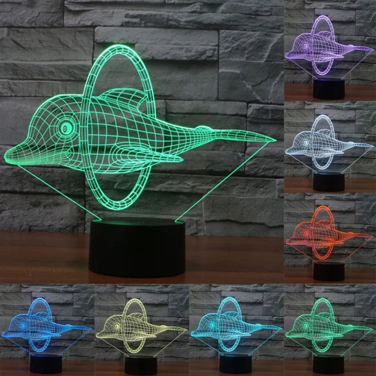 Lampe de table créative 7 couleurs, lampe de nuit stéréo visuelle, style saut de dauphin