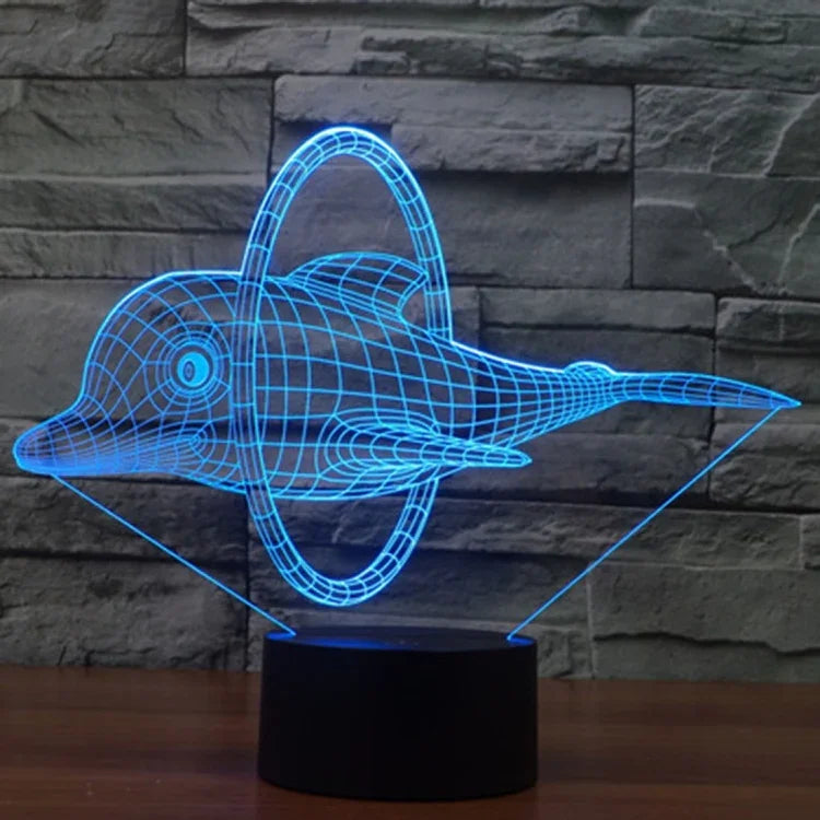 Lampe de table créative 7 couleurs, lampe de nuit stéréo visuelle, style saut de dauphin