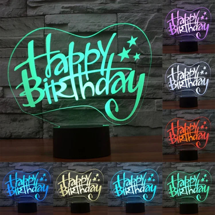 Lampe de bureau créative à stéréoscopie visuelle 7 couleurs, veilleuse style joyeux anniversaire