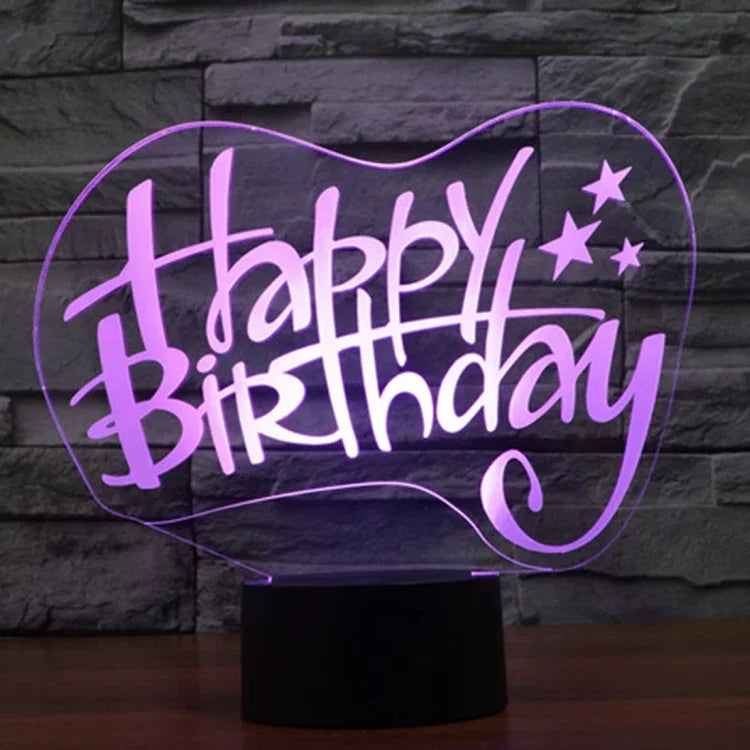 Lampe de bureau créative à stéréoscopie visuelle 7 couleurs, veilleuse style joyeux anniversaire