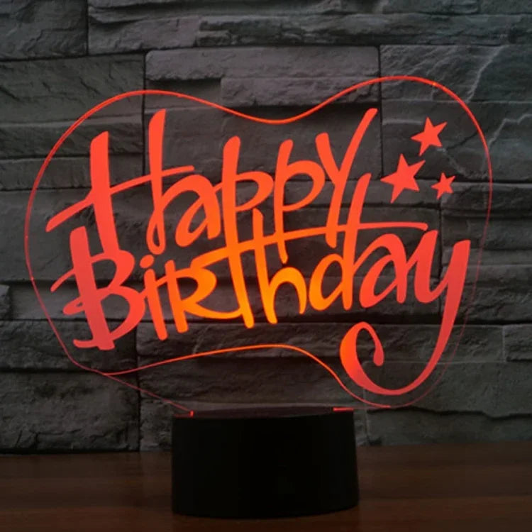 Lampe de bureau créative à stéréoscopie visuelle 7 couleurs, veilleuse style joyeux anniversaire