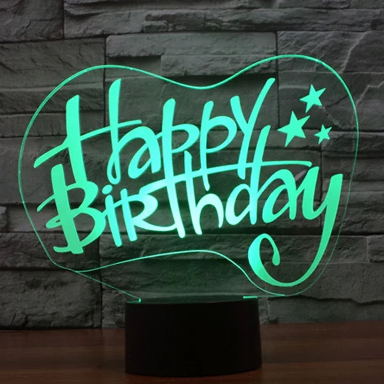 Lampe de bureau créative à stéréoscopie visuelle 7 couleurs, veilleuse style joyeux anniversaire