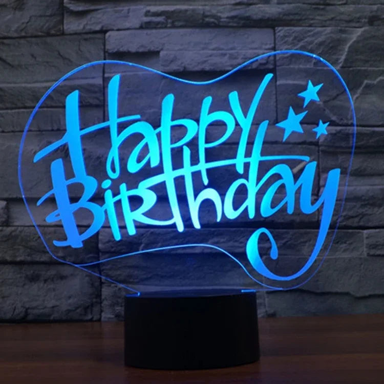 Lampe de bureau créative à stéréoscopie visuelle 7 couleurs, veilleuse style joyeux anniversaire