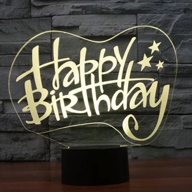Lampe de bureau créative à stéréoscopie visuelle 7 couleurs, veilleuse style joyeux anniversaire