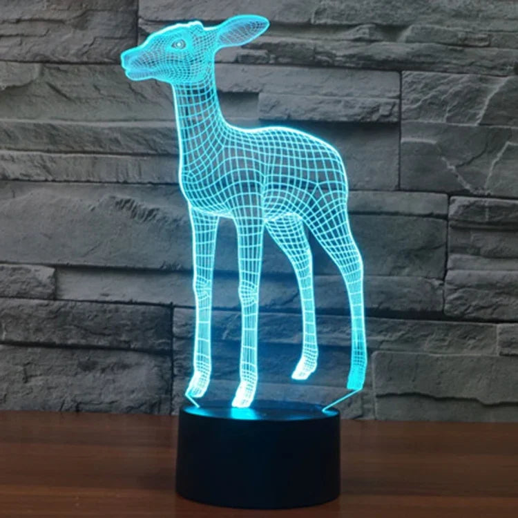 Lampe de bureau créative à stéréoscopie visuelle 7 couleurs, veilleuse style cerf