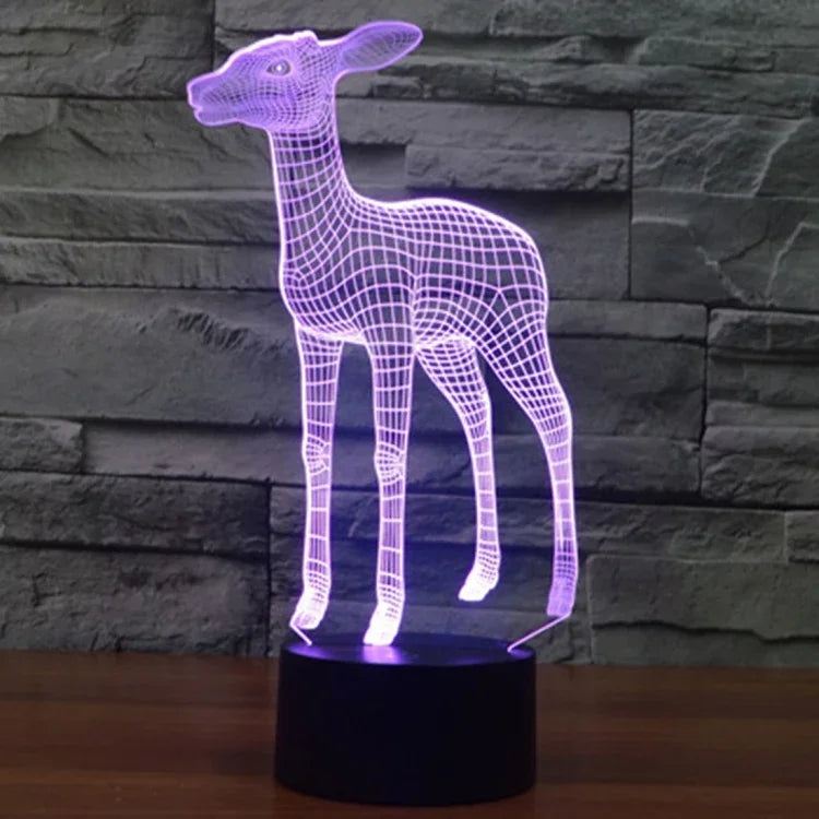 Lampe de bureau créative à stéréoscopie visuelle 7 couleurs, veilleuse style cerf