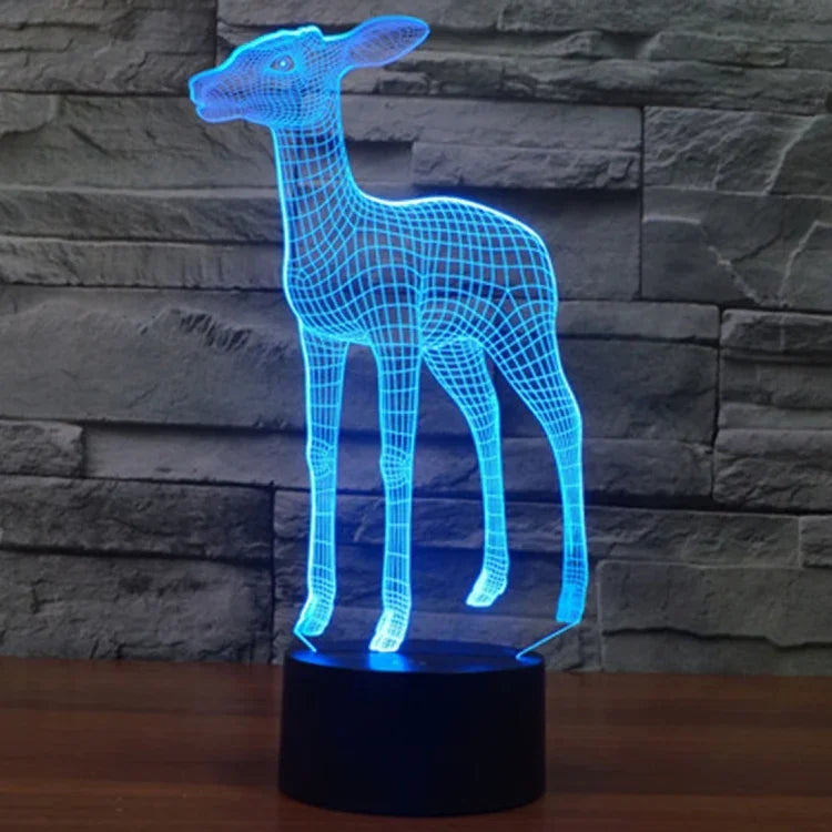 Lampe de bureau créative à stéréoscopie visuelle 7 couleurs, veilleuse style cerf