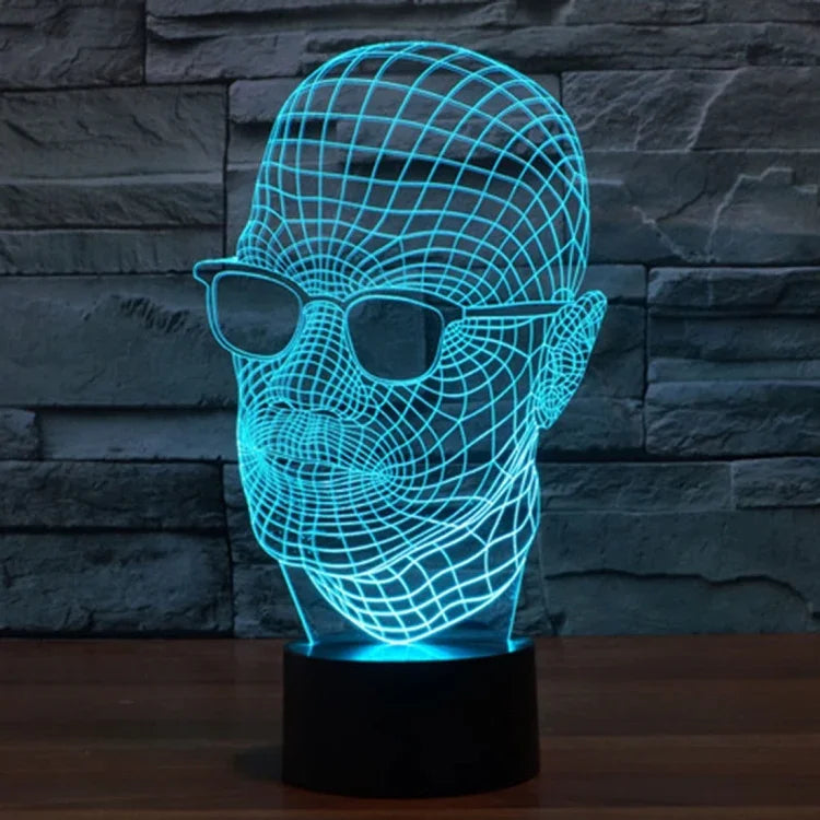 Lampe de bureau créative stéréo visuelle à décoloration 7 couleurs, Veilleuse, Taille du produit: 23,6 x 14,0 x 8,7 cm, Style Homme à lunettes