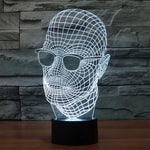 Lampe de bureau créative stéréo visuelle à décoloration 7 couleurs, Veilleuse, Taille du produit: 23,6 x 14,0 x 8,7 cm, Style Homme à lunettes