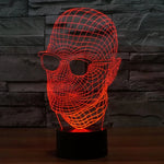 Lampe de bureau créative stéréo visuelle à décoloration 7 couleurs, Veilleuse, Taille du produit: 23,6 x 14,0 x 8,7 cm, Style Homme à lunettes