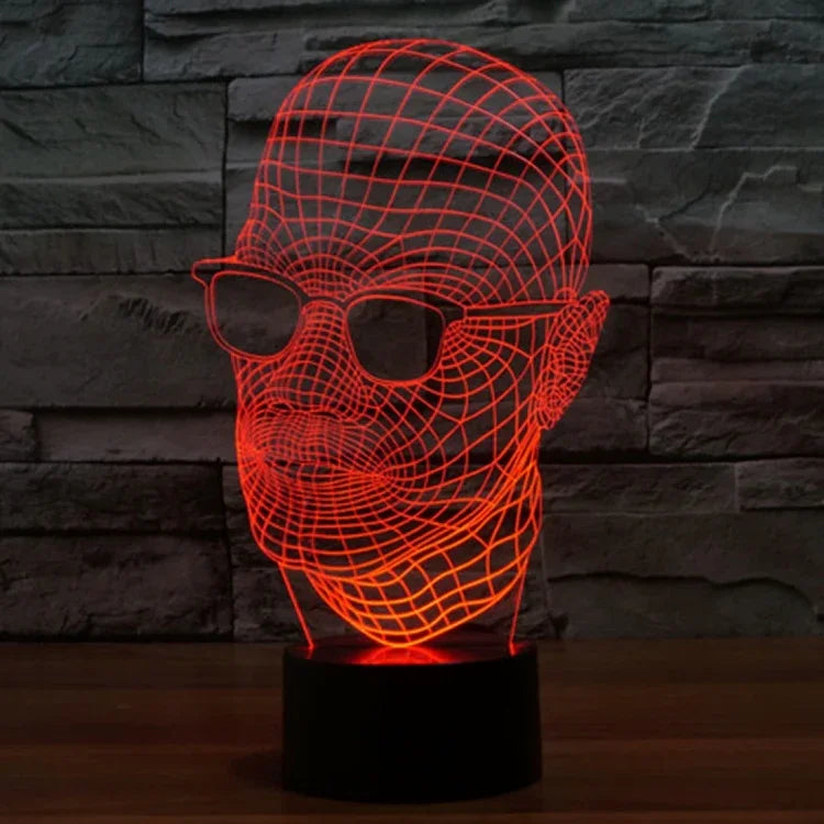 Lampe de bureau créative stéréo visuelle à décoloration 7 couleurs, Veilleuse, Taille du produit: 23,6 x 14,0 x 8,7 cm, Style Homme à lunettes