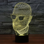 Lampe de bureau créative stéréo visuelle à décoloration 7 couleurs, Veilleuse, Taille du produit: 23,6 x 14,0 x 8,7 cm, Style Homme à lunettes