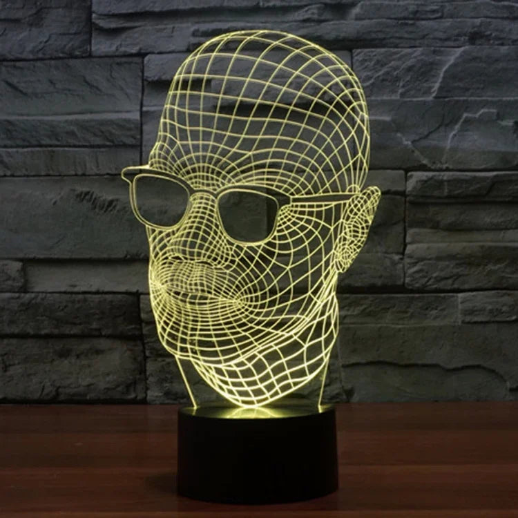 Lampe de bureau créative stéréo visuelle à décoloration 7 couleurs, Veilleuse, Taille du produit: 23,6 x 14,0 x 8,7 cm, Style Homme à lunettes