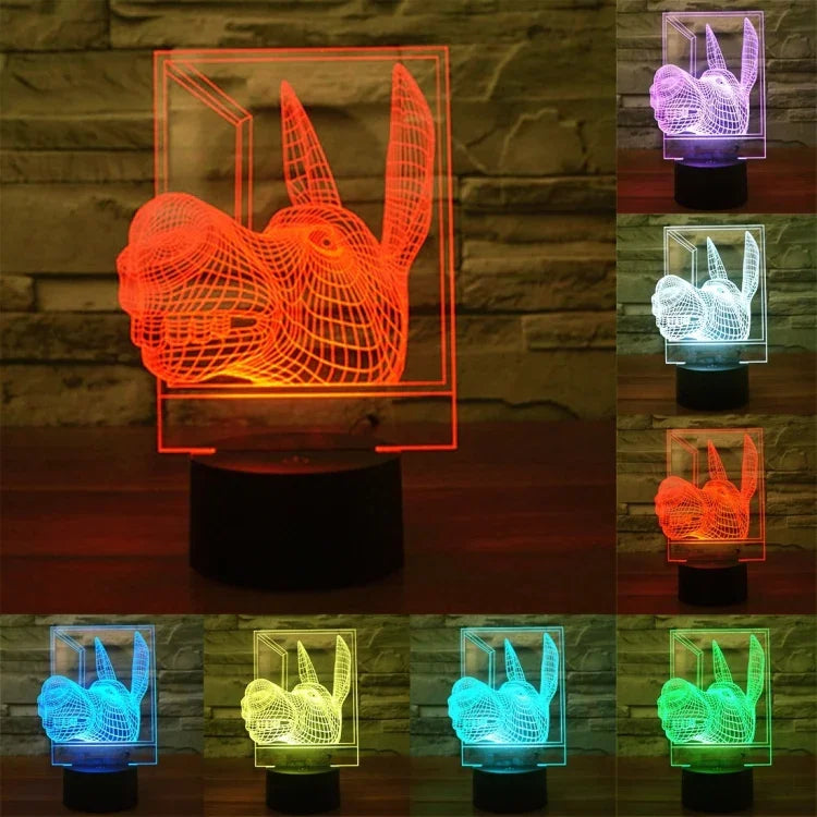 Lampe de bureau créative en forme d'âne, lumière de nuit, à effets visuels 3D, 7 couleurs