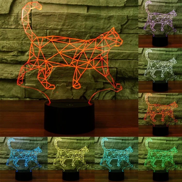 Lampe de Bureau et Veilleuse Stéréo Visuelle Créative 7 Couleurs, Forme Chat qui Marche