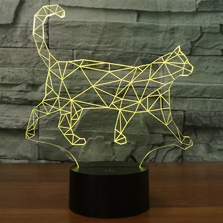 Lampe de Bureau et Veilleuse Stéréo Visuelle Créative 7 Couleurs, Forme Chat qui Marche