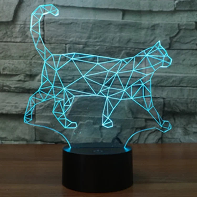 Lampe de Bureau et Veilleuse Stéréo Visuelle Créative 7 Couleurs, Forme Chat qui Marche