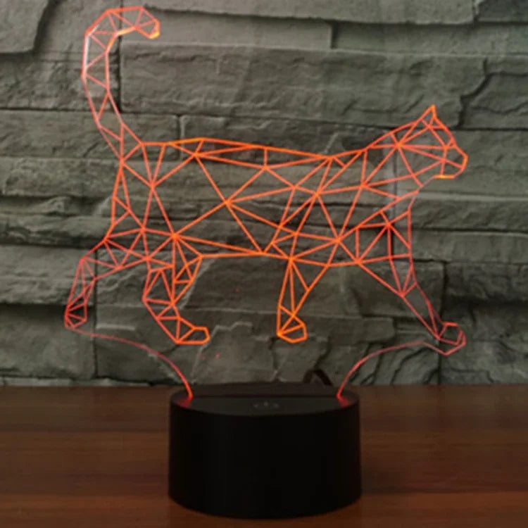 Lampe de Bureau et Veilleuse Stéréo Visuelle Créative 7 Couleurs, Forme Chat qui Marche