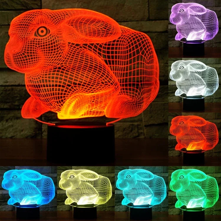 Lampe de bureau/veilleuse créative stéréoscopique à 7 couleurs, en forme de lapin