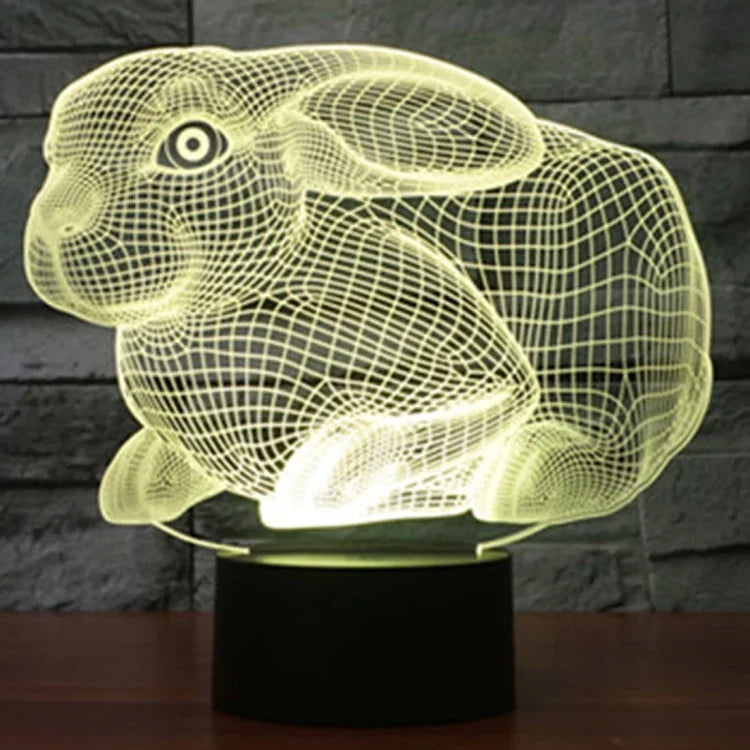 7 Colour Discoloration Creative Visual Stereo Lamp Desk Lamp Night Light, Rabbit Shape