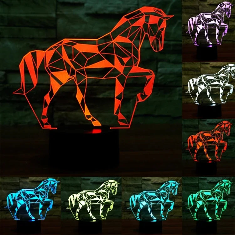 Lampe de bureau créative en 3D à couleurs changeantes, veilleuse, en forme de cheval
