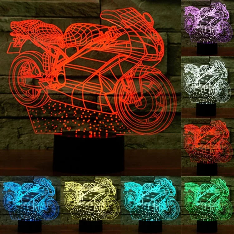 Lampe de bureau créative en forme de moto, lumière de nuit, décoloration en 7 couleurs, visuelle et stéréoscopique