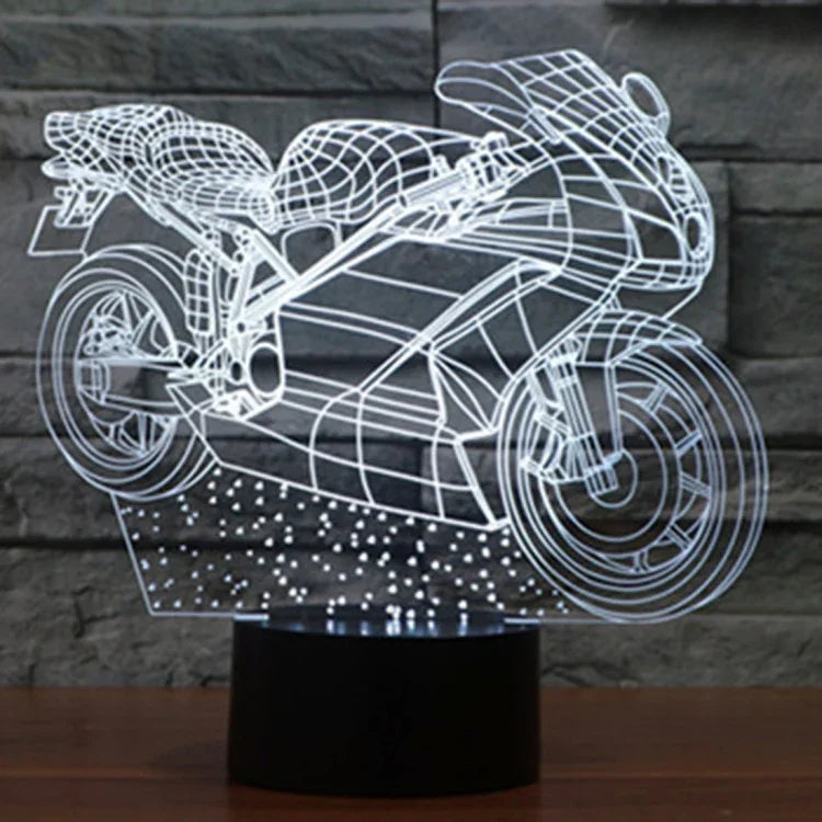 Lampe de bureau créative en forme de moto, lumière de nuit, décoloration en 7 couleurs, visuelle et stéréoscopique